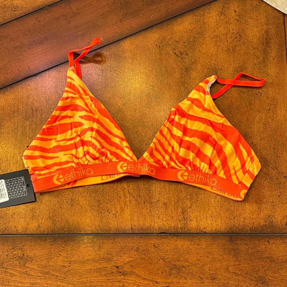 Ethika Vibrant Orange Tiger Stripe Bikini Top